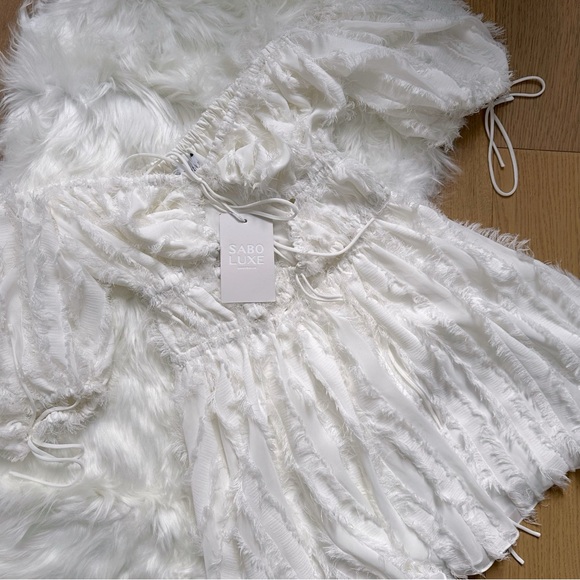 Sabo Luxe Blake Cutout White Puff Sleeve Mini Dress - Picture 5 of 7